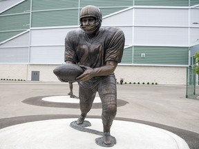 Saskatchewan Roughriders icons Ron Lancaster, above, and George Reed are honoured with statues that are located outside Mosaic Stadium. But Rob Vanstone feels that more can be done on the Evraz Place grounds to suitably salute sporting greatness.