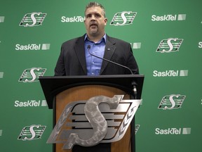 Saskatchewan Roughriders general manager and vice-president of football operations Jeremy O'Day, shown in this file photo, is facing plenty of questions due to the team's 6-9 record and 2-8 slump.