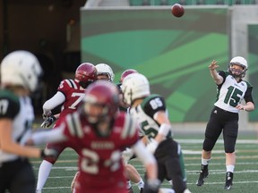Rob Vanstone would like to see the Regina Riot and Saskatoon Valkyries, shown during the 2019 Western Women's Canadian Football League final at Mosaic Stadium, be part of a landmark Football Day in Saskatchewan quadruple-header. Alex Eyolfson, 19, of the Valkyries is shown throwing a pass in her team's 25-3 victory.