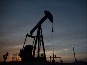 An oil pump jack and an active flare can be seen near Estevan.