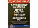 A Regina Police Service sign warning the public about bitcoin scams.