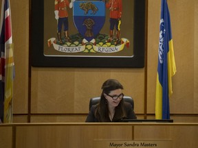 Mayor of Regina Sandra Masters makes opening comments during a City Council meeting at Henry Baker Hall.