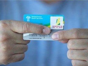 Saskatoon Tribal Council Chief Mark Arcand shows the "R," which stands for "Residential Indian," on his Saskatchewan Health Card. The "R" will no longer be included on health cards.