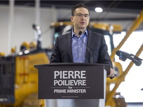 Federal Conservative leadership Candidate Pierre Poilievre speaks at Brandt Tractor Ltd. on Friday, March 4, 2022 in Regina.