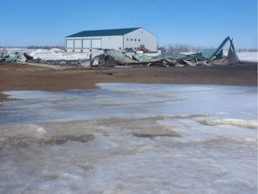 What's left of the RM of Reciprocity #32 administrative office north of Alida, Sask. is seen in this photograph, after a March 16, 2022 fire destroyed the roughly six-year-old building.