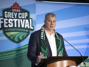 CFL commissioner Randy Ambrosie has appeared at two launches for the next Regina-based Grey Cup Festival. Shown on Feb. 28, 2020, he was also at Mosaic Stadium on Thursday to tout an event that has been rescheduled for 2022 due to COVID-19.