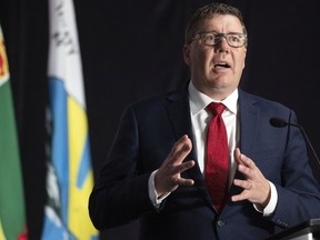 REGINA, SASK :  March 16, 2022 --   Premier Scott Moe addresses the Saskatchewan Association of Rural Municipalities annual convention at the Queensbury Convention Centre on Wednesday, March 16, 2022 in Regina.

TROY FLEECE / Regina Leader-Post