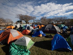 REGINA, SASK : October 29, 2021  -- Camp Marjorie, a tent encampment for homeless people, is seen at Pepsi Park in Regina, Saskatchewan on Oct. 29, 2021.

BRANDON HARDER/ Regina Leader-Post