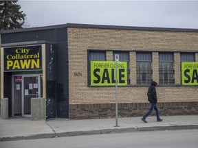 The front facade of City Collateral pawn shop on Tuesday, March 29, 2022 in Regina. The long-running Regina pawn shop closing its doors this year.