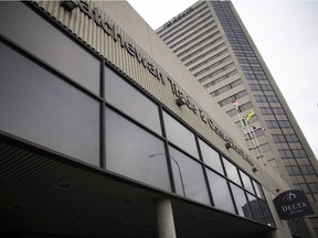 REGINA, SASK : April 4, 2022-- The  Delta Hotel on Saskatchewan Drive is hosting the the trial of Dillon Ricky Whitehawk who is is standing trial on two charges of first-degree murder on Monday, April 4, 2022 in Regina. KAYLE NEIS / Regina Leader-Post