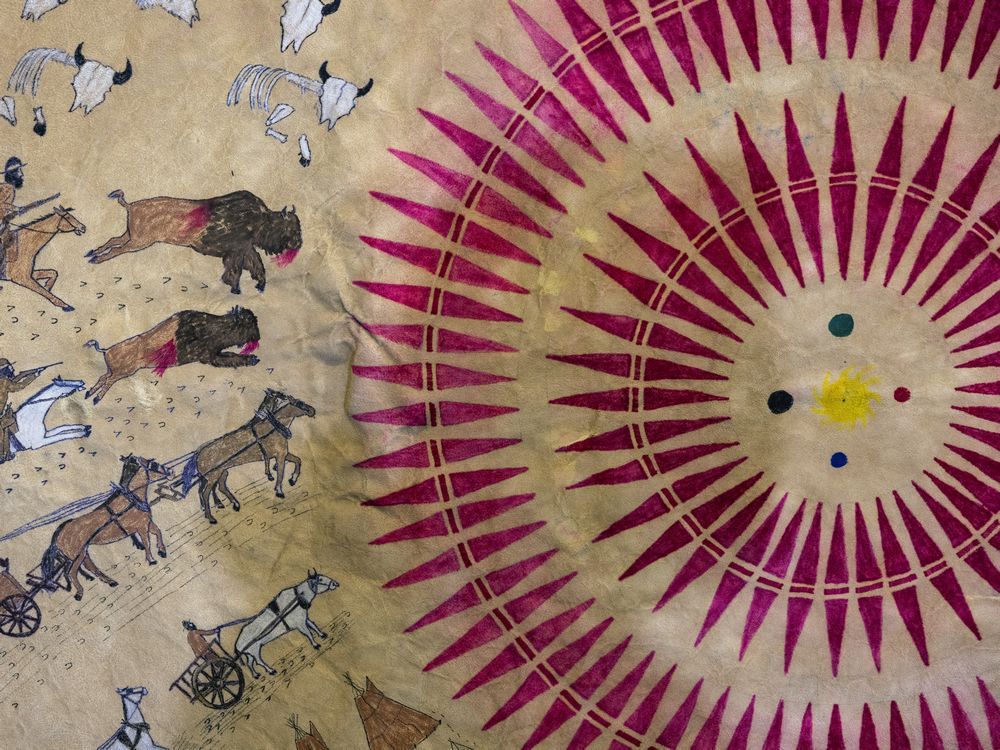 Artist and knowledge keeper gifts U of R Buffalo Winter Count Robe