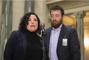 Brennon Dulle, joined by his wife Gillian, in the rotunda of the Legislative Building on April 12, 2022. “I feel like that compassion was missing when we came here,” Gillian said.