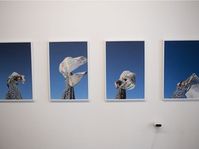 A new exhibition titled Don't Forget to Count Your Blessings opened this month at Neutral Ground Gallery. Since Winnipeg-based Lebanese artist Christina Hajjar has never been to Lebanon, her photographs feature a figure among a backdrop of blue sky performing improvisational gestures with a plastic tablecloth.