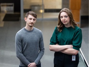 Erin Tilk, right, and Ryan Krochak are part of a group of medical students lobbying Saskatchewan's government to change course on its refusal to fund supervised drug consumption sites.