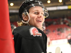Ryder Korczak, above, and the Moose Jaw Warriors are preparing for a playoff series against the Saskatoon Blades. Korczak and Blades goalie Nolan Maier are good friends and former minor hockey teammates in Yorkton.