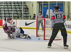 Flin Flon Bombers' Jayden Mercier scores on Dauphin Kings goalie Carson Cherepak in a shootout at the Centennial Cup at Affinity Place in Estevan on Tuesday. The Bombers have advanced to the tournament's quarter-final round.