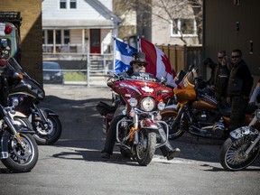 A group gathered for a church service at Capital City Bikers' Church on Sunday May 1, 2022.