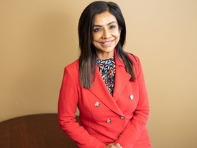 Prabha Ramaswamy, the new CEO of the Saskatchewan Chamber of Commerce, stands for a photo in her office. Photo taken in Saskatoon, Sask. on Tuesday May 10, 2022.