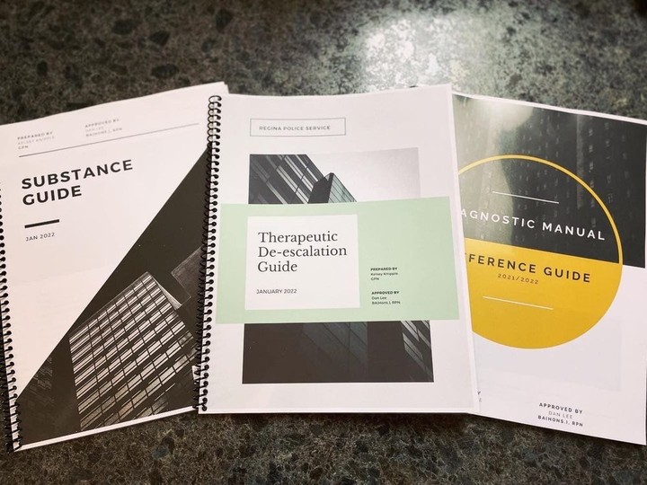  Three manuals were created on de-escalation, diagnostic reference and substances.