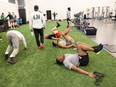 Some members of the Saskatchewan Roughriders are working out at Ignite Athletics during the CFL strike.