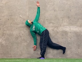 Saskatchewan Roughrider Kian Schaffer-Baker trains at Ignite Athletics, since the official training camp is still on hold as they wait for a fair deal. Photo taken in Saskatoon, Sask. on Tuesday May 17, 2022.