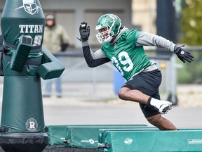 Defensive end Charleston Hughes has a standout during the Saskatchewan Roughriders' training camp.