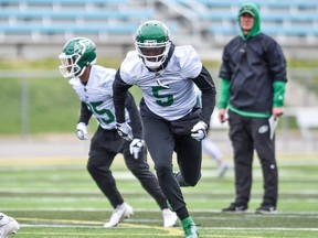 Receiver Duke Williams suffered a jammed finger during Wednesday's practice at the Saskatchewan Roughriders' main training camp.