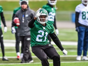 Saskatchewan Roughriders defensive back Nelson Lokombo has rebounded from a torn Achilles tendon to be on the field at training camp on Friday.