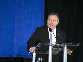 Jason Kenney speaks at an event at Spruce Meadows in Calgary on Wednesday, May 18, 2022. During the speech, he announced that he was stepping down as leader of the Alberta UCP party.