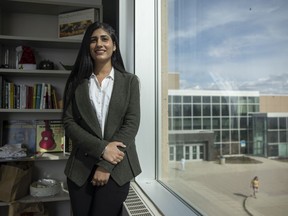 University of Regina Students' Union president Navjot Kaur stands for a portrait inside the University of Regina on Thursday, May 5, 2022 in Regina. Kaur speaks on the 3.5 per cent tuition increase announced in the U of R's 2022-23 budget and it's potential impact on students.