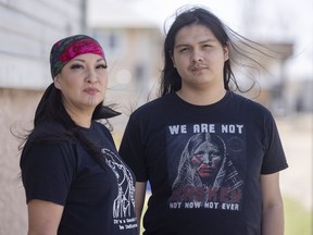 Kane Worme, 20, and his mother Melissa outside their home on Friday, May 6, 2022 in Regina.  Kane lost a beloved leather jacket belonging to his late uncle about four days ago in the Cathedral neighbourhood. Like a father to him, his uncle's jacket is one of the only things he has left to remember him by. He and his mom hope to gather some reward money so the jacket can find its way back to the family.