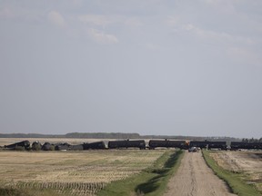 Crews respond to a train derailment on May 26, 2022  near Edgeley, Sask.