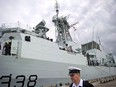 Canada's navy warship HMCS Winnipeg sits dockside in Vancouver, on June 10, 2014.