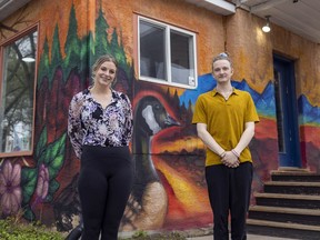 Co-owners of Elle's Cafe and siblings Elle, left, and Henry Grzeda stand outside their business on Friday, May 20, 2022 in Regina.