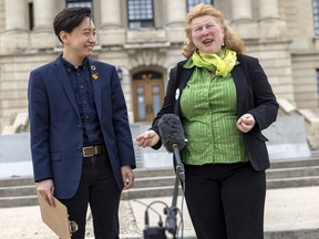 Provincial Green Party Leader stands outside the Legislative Building for a photo in 2019.