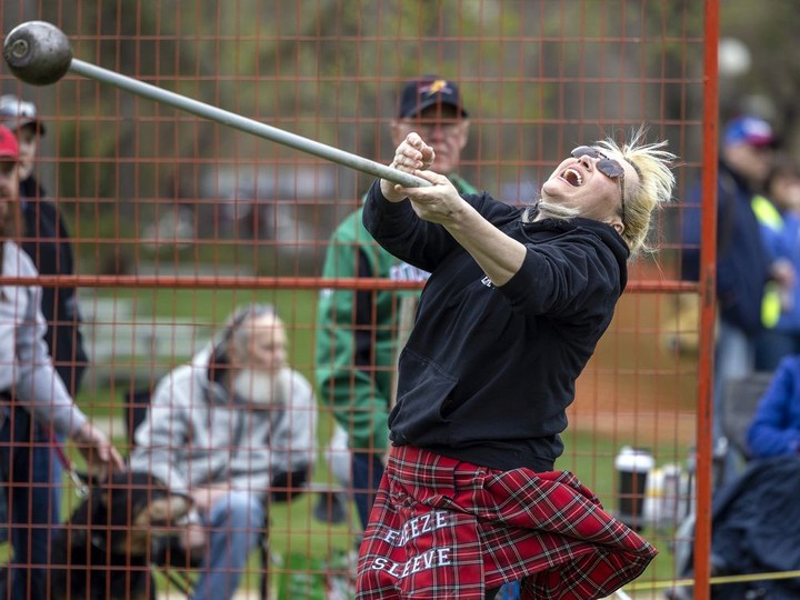  Josee Morneau, of Winnipeg, competes in the Open class of Hamer throw at the Saskatchewan Highland Games and Celtic Festival held in Victoria Park on Saturday, May 21, 2022 in Regina.
