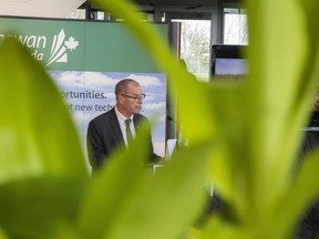Mike Crabtree, president and CEO of SRC, speaks to a crowd in May during an event related to Saskatchewan's plans for hydrogen.