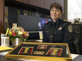 Lorilee Davies, first ever woman to serve as Regina Police Service deputy chief, inside police headquarters on Thursday, May 19, 2022 in Regina.