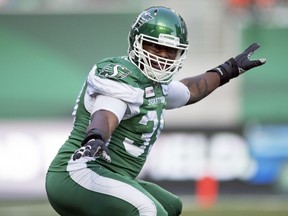 Defensive end Charleston Hughes, shown in 2019, has returned to the Saskatchewan Roughriders. He spent the 2021 CFL season with the Toronto Argonauts.