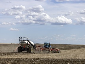 A farmer seeds their crop just southeast of Regina on Tuesday, May 17, 2022. Recent rains have delayed farmers around the Queen City getting into their fields for seeding.