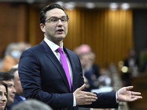 Conservative MP Pierre Poilievre rises during Question Period in the House of Commons on Parliament Hill in Ottawa on Wednesday, June 15, 2022.