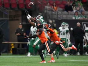 This deep attempt for Roughriders receiver Duke Williams was knocked away by the B.C. Lions during Friday's pre-season game.