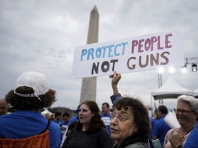Demonstrators attend a March for Our Lives rally against gun violence at the base of the Washington Monument on the National Mall on June 11, 2022 in Washington, D.C.