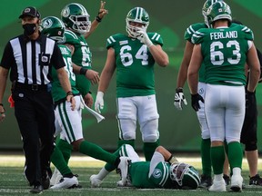 The Saskatchewan Roughriders will have to offer quarterback Cody Fajardo, shown on the Mosaic Stadium turf Sept. 5 against the visiting Winnipeg Blue Bombers, than was the case in 2021.