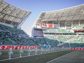 Empty seats predominated during Tuesday's CFL pre-season game at Mosaic Stadium.