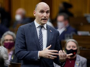 Canada's Minister of Health Jean-Yves Duclos speaks during Question Period in the House of Commons on Parliament Hill in March 2022.
