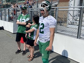 Nick, Candace and six-month-old Sage Carroll will be among the many supporters of Brett Lauther (right) at the Touchdown Atlantic game in Wolfville, N.S. on Saturday. MURRAY McCORMICK/Leader-Post