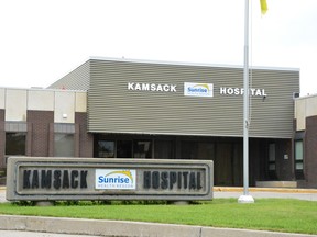 A photo of the Kamsack Hospital on the day people protested emergency service disruptions