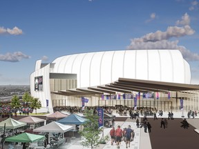 A rendering depicts what a new multi-use sports facility might look like on the site of the REAL District property in Regina, Saskatchewan. Photo submitted for use by the Leader-Post by the Regina Exhibition Association Limited.