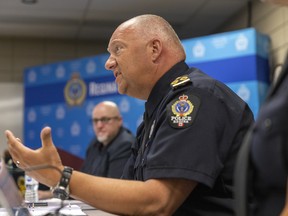Regina Police Service Chief Evan Bray speaks at the Regina Police Service Headquarters on July 26, 2022 at the Board of Police Commissioners meeting.